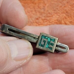 Sterling silver "GE" Malachite Inlay Tie Clip